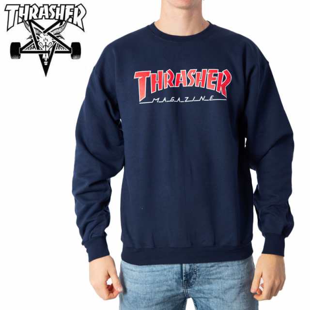 スラッシャー THRASHER スウェット OUTLINE CREWNECK SWEATSHIRT ネイビーブルー NO29