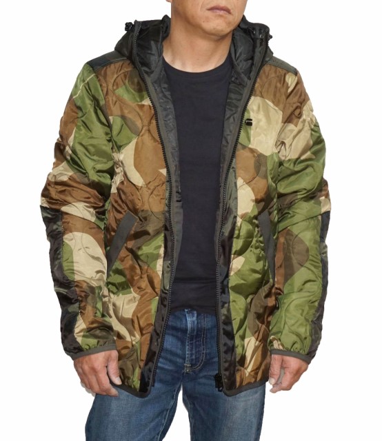 素敵でユニークな G Star Raw ジースターロウ 中綿 ミリタリー 保温 耐寒 防風 防寒 キルト 冬物 メンズ D ジャケット フーデッド 迷彩 キルト コート ジャケット