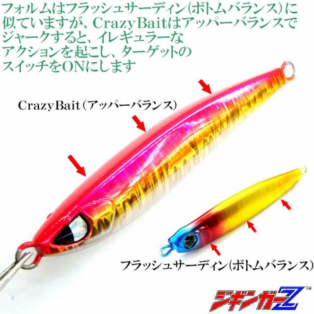 メタルジグ 100g 94mm ジギンガーZ Crazy Bait クレイジー ベイト カラー 4色 タングステン並みのマイクロシルエットで喰わす  ジギング ｜au PAY マーケット