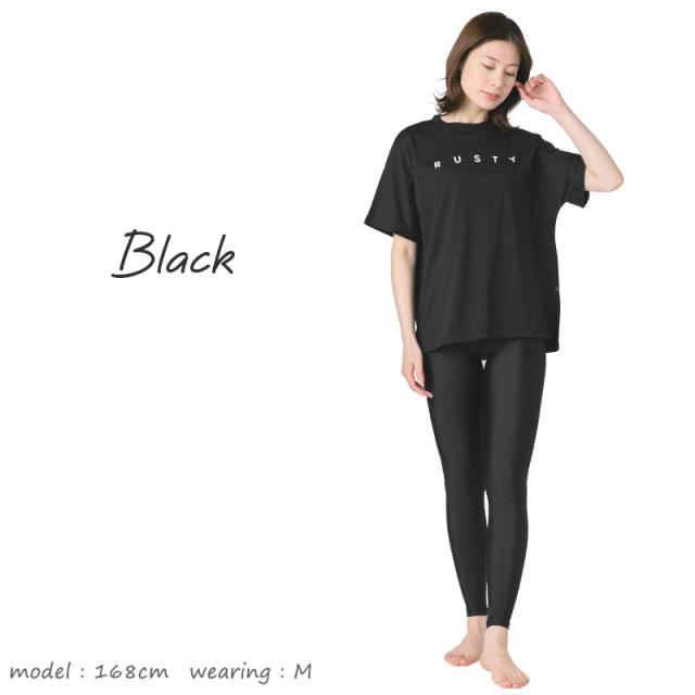 【14%OFF!!】 RUSTY ラスティ 水着 3点 セット 体型カバー レディース 水陸両用 Tシャツ スポブラ 《レビュー記入で送料無料》 レギンス ヨガ ピラティス スポーツ ウェア マルチウェア セパレート M L 9号 11号 体型カバー ママ ミセス シンプル