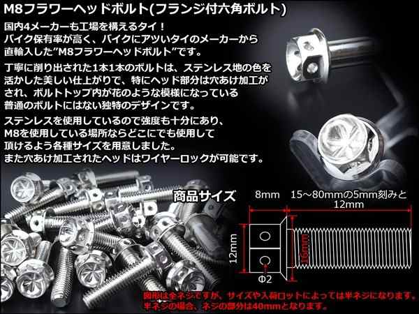 M8×60mm フラワーヘッドボルト ステンレス製フランジ付き六角ボルト フレームやハンドルポストなどに シルバー TB0456 メーカー在庫限り品