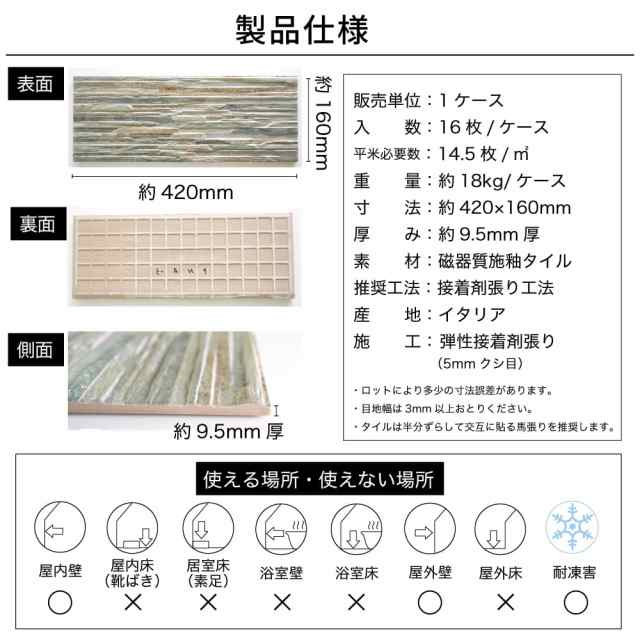 タイル　壁材 イタリア産 キッチンタイル 外壁 塀 天然石風 ストーン調 おしゃれ（ロックハート PNA-1 ケース（16枚）販売）