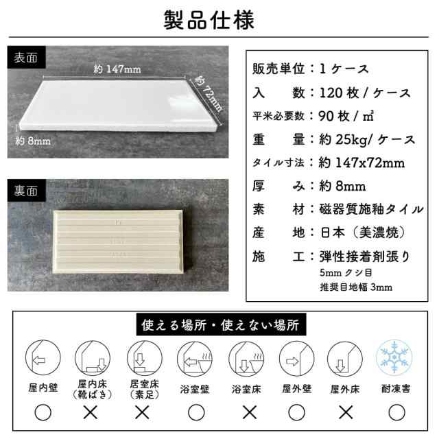 サブウェイタイル メトロタイル キッチン 白 マット 洗面 壁 DIY おしゃれ ブルックリン カフェ 【コアスモーク 001 ケース販売】｜au  PAY マーケット