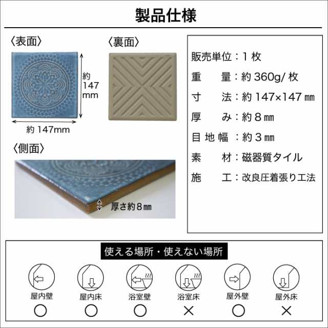 タイル リレーフタイル デザインタイル おしゃれ レース模様 正方形 壁 床（ミスト レース 全４色 お得なケース（60枚入）販売）