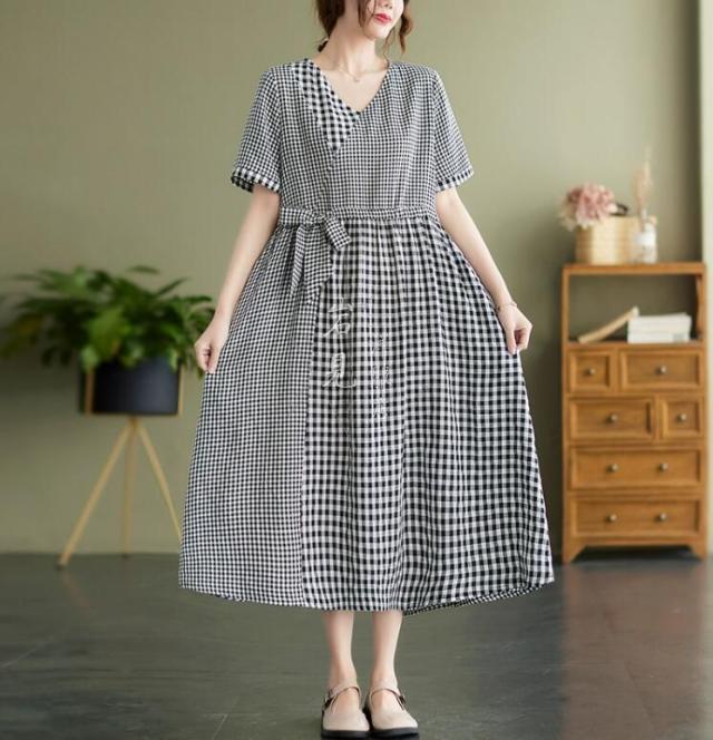 ワンピース チェック柄 ロングワンピース レディース 夏 新作 ゆったり 赤 切り替え 大きいサイズ ゆったりワンピース レッド ブラック の通販はau Pay マーケット 岩見洋服店