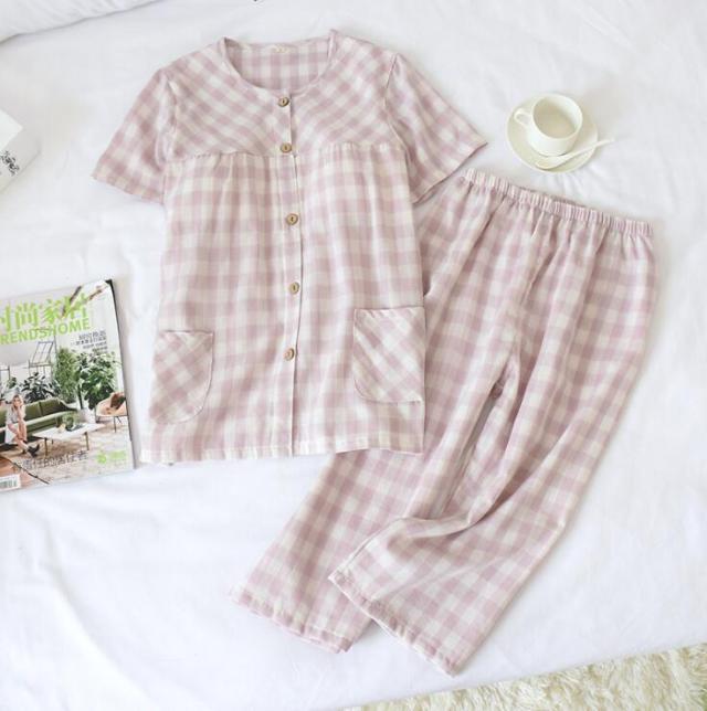 パジャマ 綿100 レディース 2重 ガーゼ チェック柄 ルームウェア 上下セット 前開き 半袖 七分丈パンツ 春夏 秋 部屋着 かわいい 寝巻の通販はau Pay マーケット 岩見洋服店