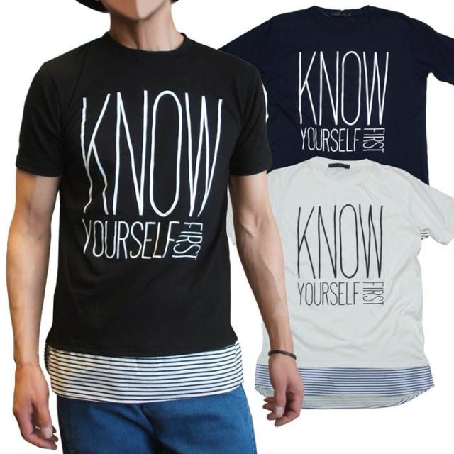 裾出し フェイク 半袖ｔシャツ ボーダー ストライプ レイヤード ペンシルロゴ 英字プリント 重ね着の通販はau Pay マーケット アップライズ