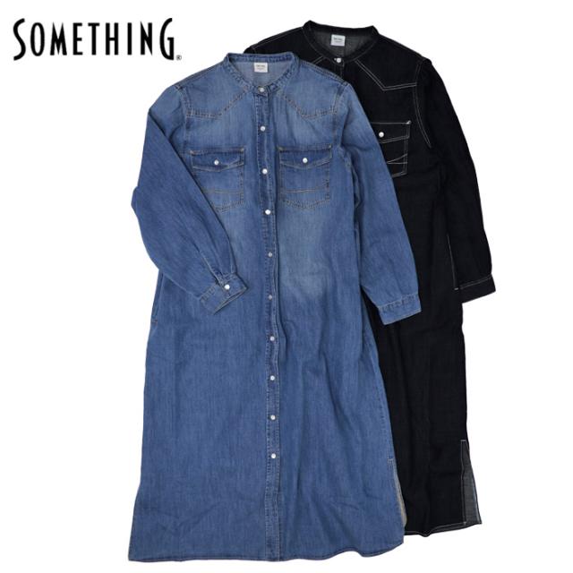 サムシング レディース デニム シャツ ワンピース 長袖 ロング SOMETHING DENIM ONEPIECE