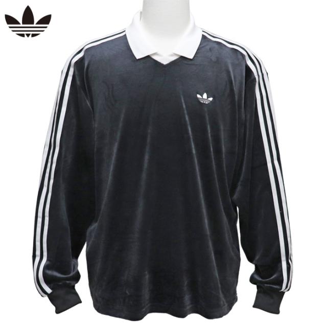 アディダスオリジナルス ポロシャツ 長袖 ベロア ロングスリーブカットソー ブラック adidas Originals VELOUR POLO LS