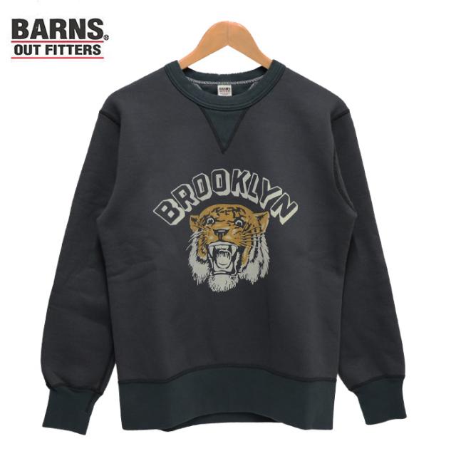 バーンズ アウトフィッターズ  スウェット コズン プリント ガゼット クルー ブラック BARNS OUTFITTERS COZUN PT GUSSET CREW BLK