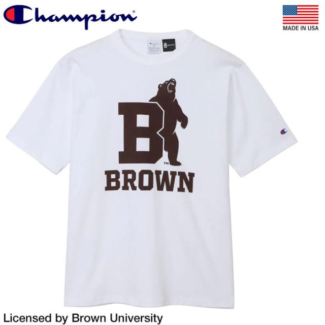 チャンピオン アメリカ製 半袖 Tシャツ ヘビーウエイト ブラウン大学 T1011 ホワイト/ブラウン (メール便 送料無料) Champion MADE IN USA C5-D305