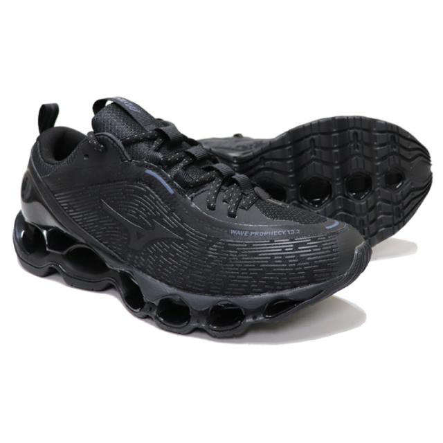 ミズノ スニーカー メンズ レディース ランニングシューズ ブラック MIZUNO WAVE PROPHECY 13.2_1