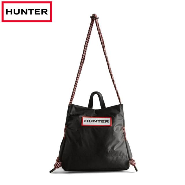 ハンター 鞄 バッグ トラベル リップストップ リサイクル ナイロン トート ブラック/レッド ボックス ロゴ Hunter Travel Ripstop Tote