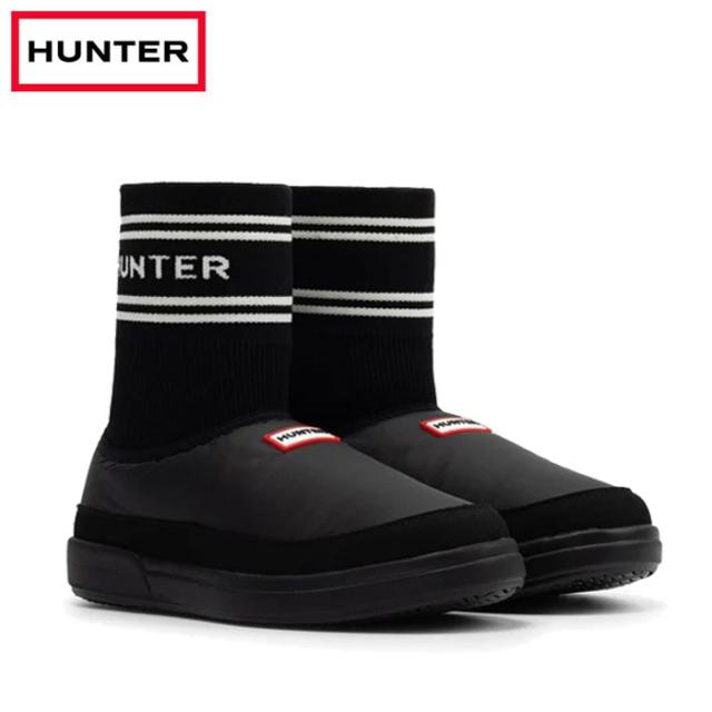 ハンター ブーツ レディース イン/アウト ニッティド ソックス スリッパ— スリッポン ルームシューズ 防寒ブーツ ロゴ靴下 ブラック 黒 Hunter UFS7113REN-BLK