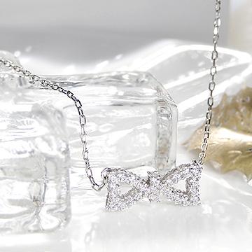 PT900 0.3ct ダイヤモンド ネックレス【りぼん】 【送料無料 PT900 0.3ct ダイヤモンド ネックレス【りぼん】 【送料無料