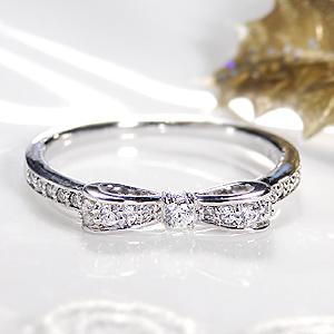 ダイヤモンド リボン リング【0.2ct】センター石 ハート＆キューピッド プラチナ950 ダイヤモンドリング ☆鑑別カード・専用スコープ付