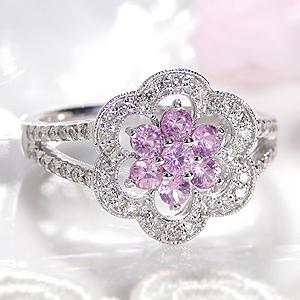 pt900 ピンクサファイヤ&ダイヤモンド リング/【送料無料】【代引