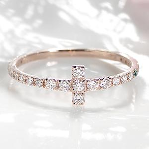 ダイヤモンド エタニティリング　【0.30ct】　K18ピンクゴールド 華奢でかわいい クロスモチーフ  ☆【送料無料】【ギフトラッピング】の通販は指輪・リング