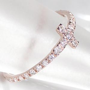 ダイヤモンド エタニティリング　【0.30ct】　K18ピンクゴールド 華奢でかわいい クロスモチーフ  ☆【送料無料】【ギフトラッピング】の通販は