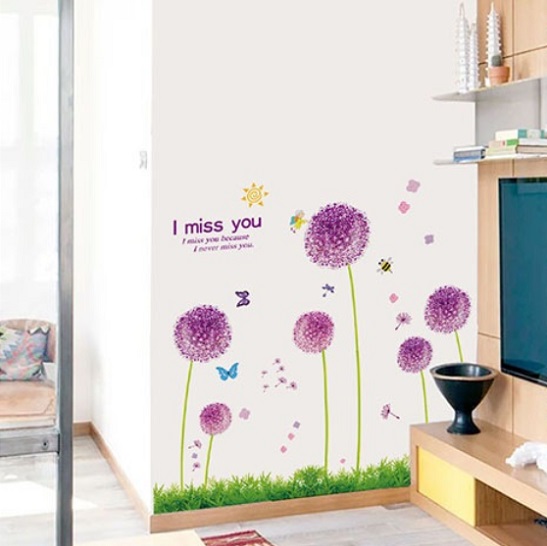 ウォールステッカー アリウムギガンチウム 壁シール 丸い紫色の花 蝶々 英文字 シンプル 北欧 I Miss You 貼り直せる ウォールシールの通販はau Pay マーケット 41ウォールステッカー