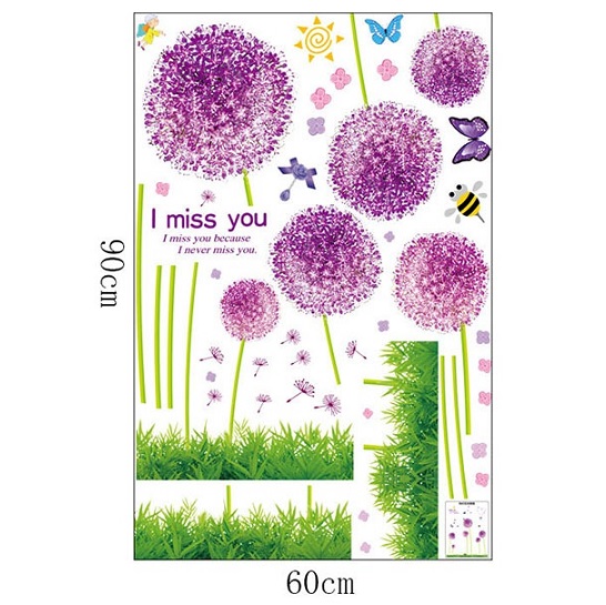 ウォールステッカー アリウムギガンチウム 壁シール 丸い紫色の花 蝶々 英文字 シンプル 北欧 I Miss You 貼り直せる ウォールシールの通販はau Pay マーケット 41ウォールステッカー