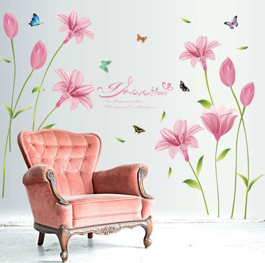 ウォールステッカー ピンクの百合 大輪の花 優雅な 壁紙シール 貼って