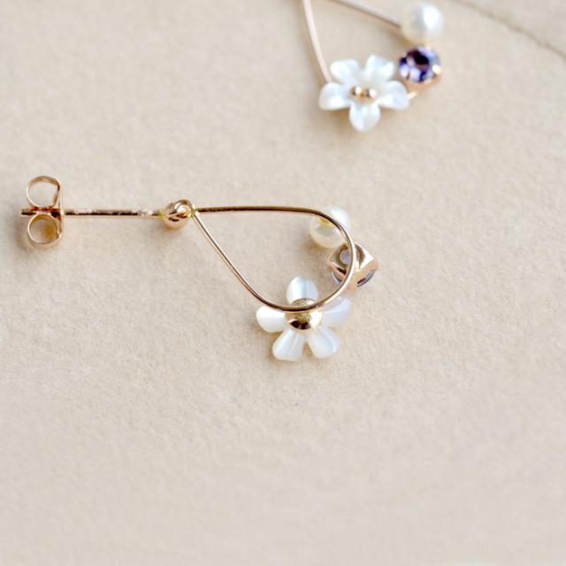 日本製 ピアス K18 お花 フラワー 真珠 パール 18金 真珠 あこや レディース 18k 花びら お花モチーフ 送料無料_5