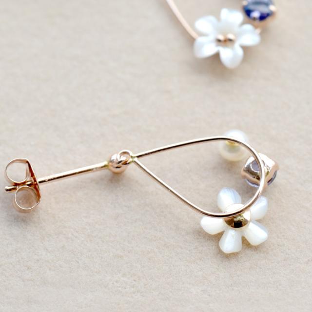 日本製 ピアス K18 お花 フラワー 真珠 パール 18金 真珠 あこや レディース 18k 花びら お花モチーフ 送料無料_6