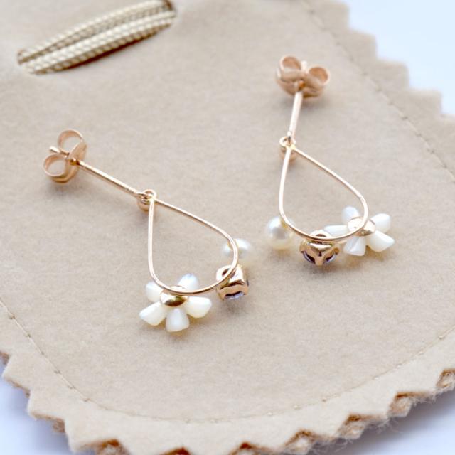 日本製 ピアス K18 お花 フラワー 真珠 パール 18金 真珠 あこや レディース 18k 花びら お花モチーフ 送料無料_7