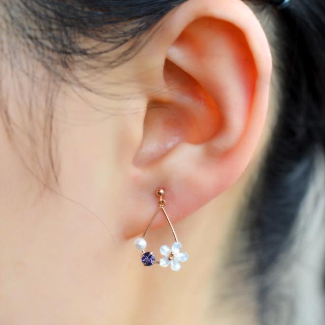 日本製 ピアス K18 お花 フラワー 真珠 パール 18金 真珠 あこや レディース 18k 花びら お花モチーフ 送料無料_8