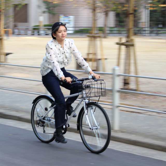 カゴ付き クロスバイク 自転車本体 26インチ シマノ 6段変速 カザト ...