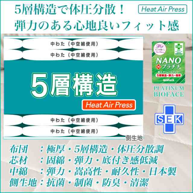 シンサレート 布団セット シングル 日本製 極太 極厚 固綿 ５層構造 ６