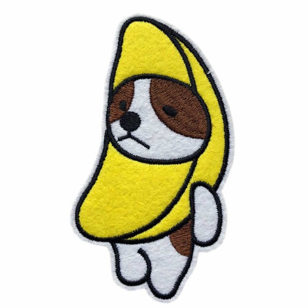 バナナ 犬 ワッペン 刺繍 アイロン接着 縦10 7cm 横5 9cm フルーツ Dog