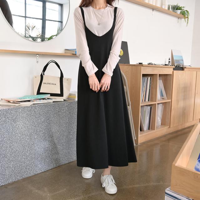 送料無料 新作 春秋 ワンピース ロングワンピース ビスチェ 大人可愛い カジュアル キャミワンピース フレアスカート ロング丈 無地 韓国の通販はau Pay マーケット Daily Nj