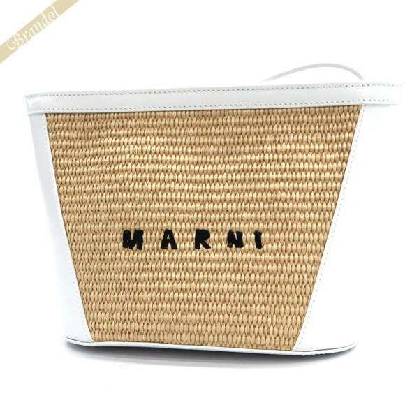 マルニ MARNI レディース ハンドバッグ ロゴ ポーチ かごバッグ ホワイト×ナチュラル PHMO0024Q0 P3860 Z0T01