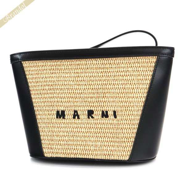 マルニ MARNI レディース ハンドバッグ ロゴ ポーチ かごバッグ ブラック×ナチュラル PHMO0024Q0 P3860 Z1V62