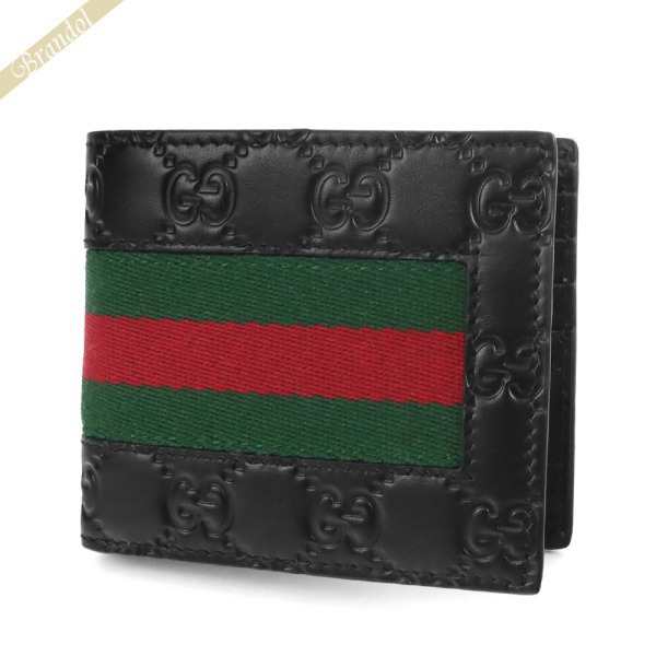 グッチ GUCCI メンズ 二つ折り財布 ウェブライン 札入れ ブラック 408827 CWCLN 1060