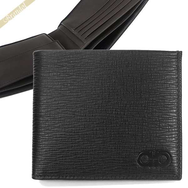 フェラガモ Ferragamo メンズ 二つ折り財布 ダブルガンチーニ ペブルレザー ブラック×ダークグレー 66 A065 0733323の通販は 53,800円