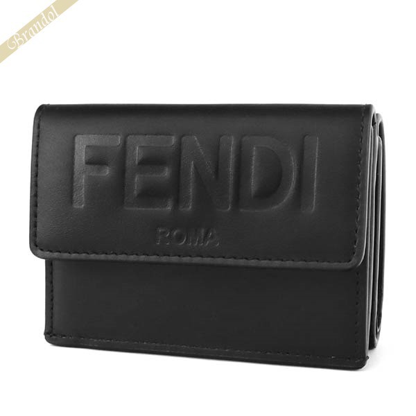 FENDI フェンディ 三つ折り財布 ロゴ レザー ミニ財布 ブラック 8M0395