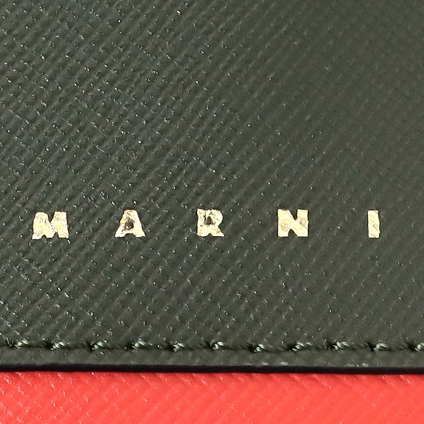 マルニ MARNI レディース 二つ折り財布 レザー ラウンドファスナーウォレット ダークグリーン×レッド×ライトイエロー PFMOQ09U12 LV520 Z412Nの通販は