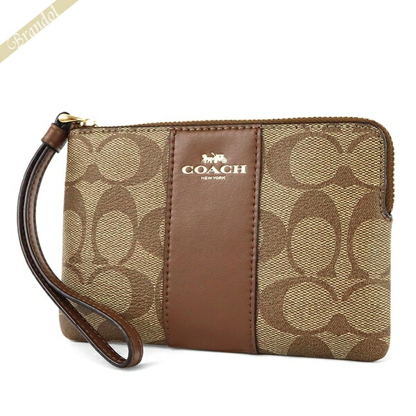 コーチ COACH ポーチ シグネチャー ベージュ×ライトブラウン コーチ COACH ポーチ シグネチャー リストレット ベージュ