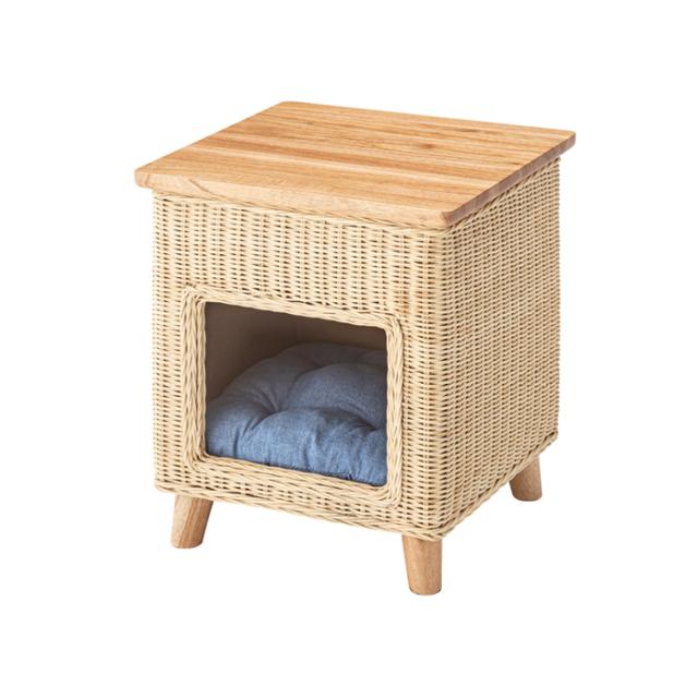 【値下げ】 ペットハウススツール スツール テーブル ペットハウス ペットベット 犬 猫 ペット クッション付き 脚付き 天板付き 天然木 木製 ラタンの通販は