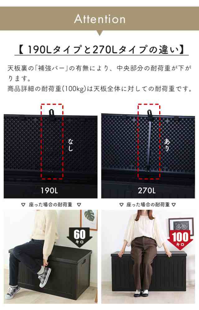 座れる 収納ボックス 屋外 270L 屋外収納 木目調 ブラック おしゃれ 収納ベンチ 耐荷重 100kg 防水 ベンチ ストッカー M5-MGKFGB00674 - 3