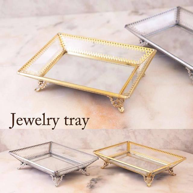 ガラス ミラー トレイ ジュエリー アクセサリー トレイ 小物入れの通販
