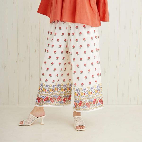 小花柄 フレア ワイド パンツ サロン コットン かわいい リゾート 春夏