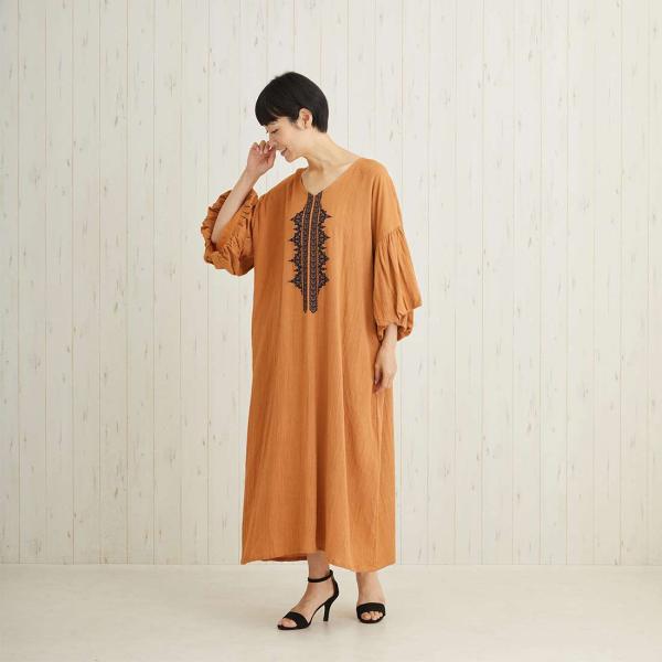 春夏 クロスステッチ エンブ オリエンタル 大人 サロン レーヨン コットン ワンピ かわいい リゾート