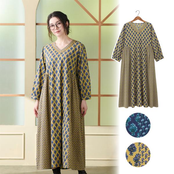 花柄 ワンピ 秋冬 ロング エスニック ワンピース おしゃれ 大人