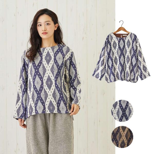 ジャガード 生地 プルオーバー おしゃれ  秋冬 トップス