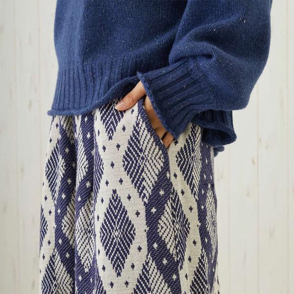 ジャガード パンツ 織り 秋冬 ワイド らくちん ストレート モノトーン