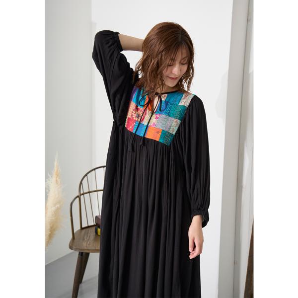 カンタ パッチワーク ワンピ 秋冬 ロング ワンピース おしゃれ 大人の